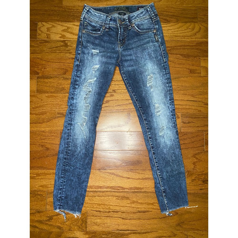 Silver Suki Fluid Denim Distressed‎ Ankle Skinny Jeans Size W25/L24